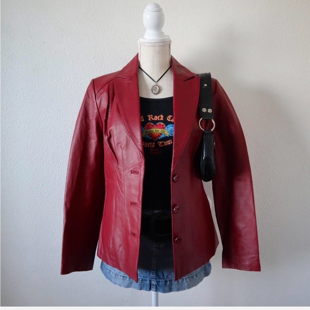 Vintage 90s Burgandy Leather Jacket